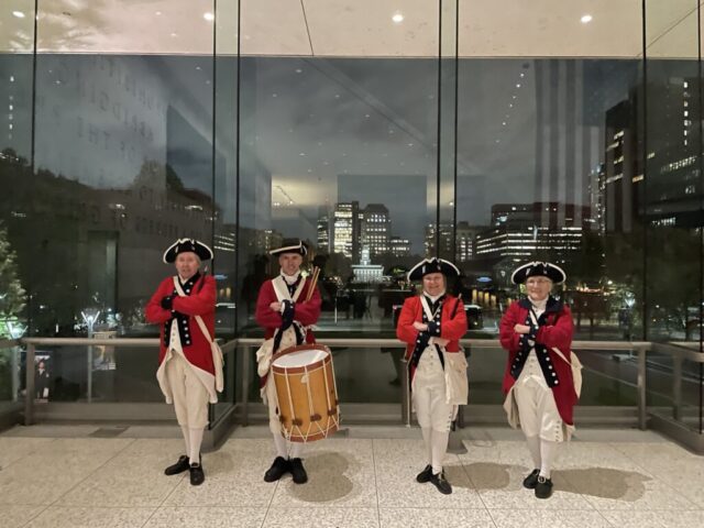 In the National Constitution Center with Independence Hall as a backdrop